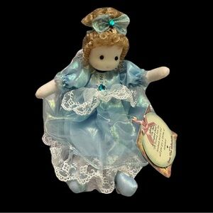 Musical Blue Ceramic Doll with Lace Dress